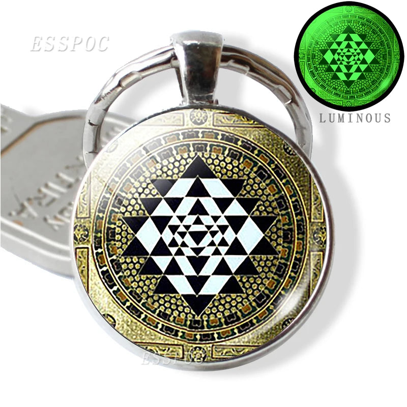 Luminous Key Rings Sri Yantra Mandala Pendant Keychain