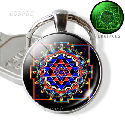 Luminous Key Rings Sri Yantra Mandala Pendant Keychain