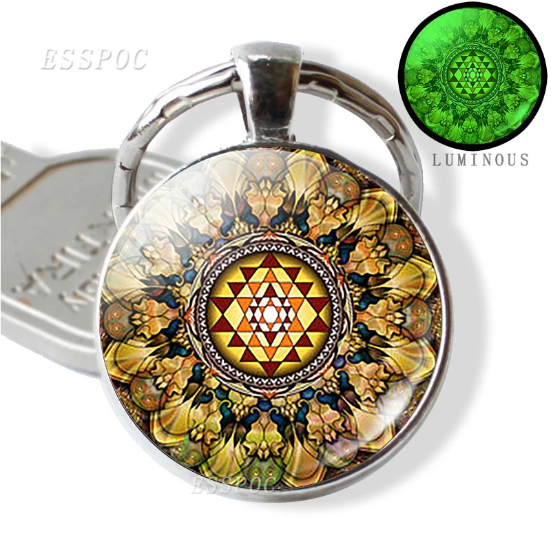 Luminous Key Rings Sri Yantra Mandala Pendant Keychain