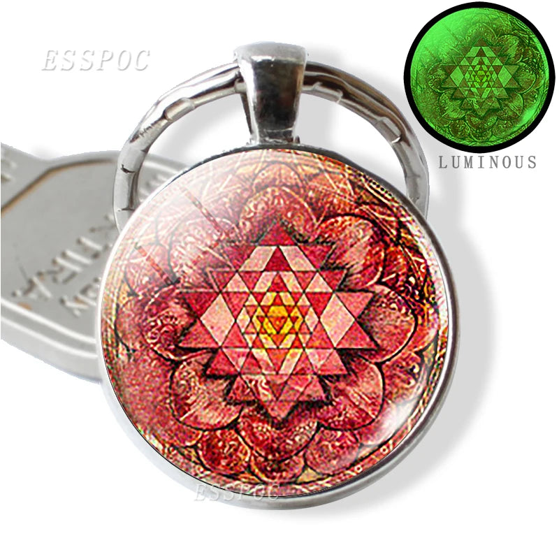 Luminous Key Rings Sri Yantra Mandala Pendant Keychain