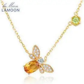 LAMOON Bee Bracelet For Woman Citrine Gemstones Bracelets 925 Sterling Silve 14K Gold Plated Designer Jewelry For Lover LMHI002
