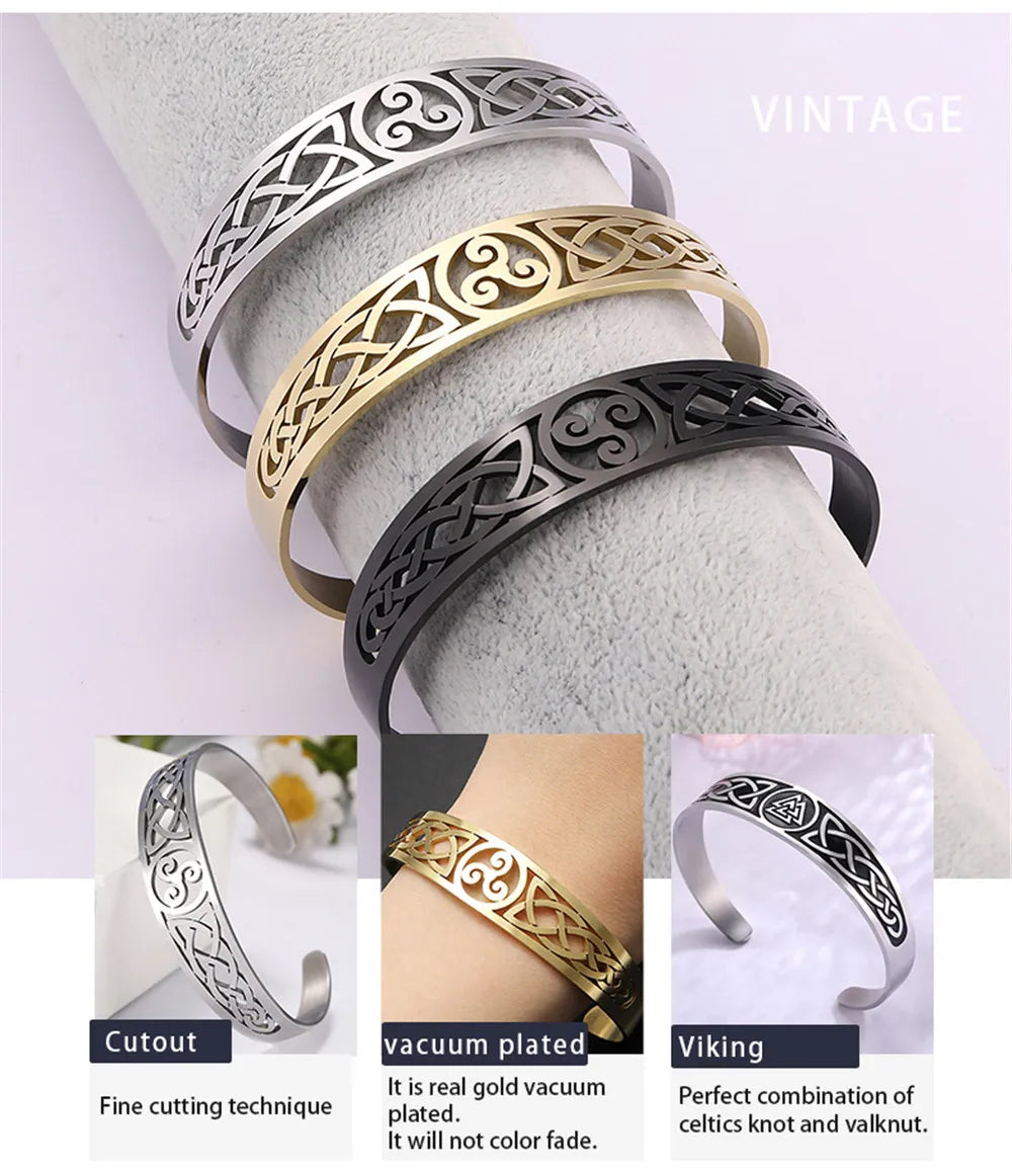 Skyrim Stainless Steel Bracelets Valknut Nordic Triskelion Vintage Gothic Irish Knot Amulet Cuff Bangle for Men Women