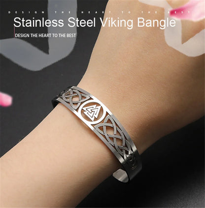 Skyrim Stainless Steel Bracelets Valknut Nordic Triskelion Vintage Gothic Irish Knot Amulet Cuff Bangle for Men Women