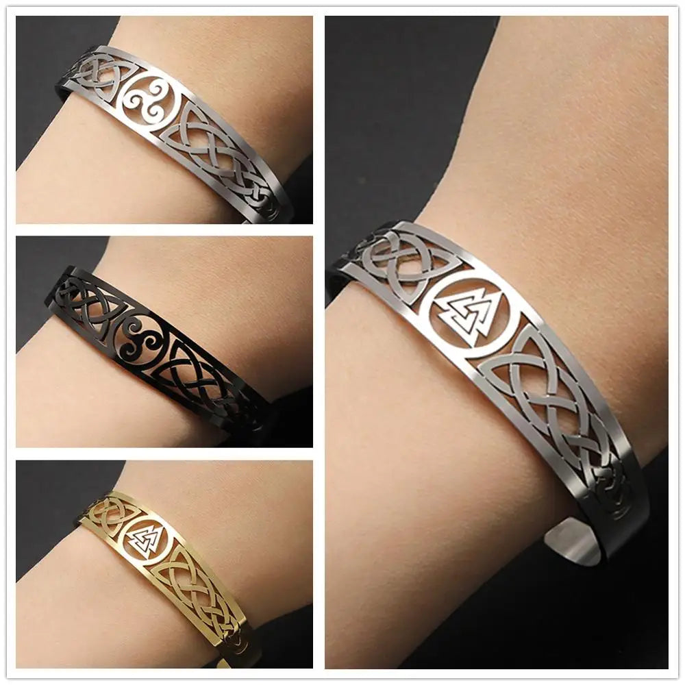 Skyrim Stainless Steel Bracelets Valknut Nordic Triskelion Vintage Gothic Irish Knot Amulet Cuff Bangle for Men Women