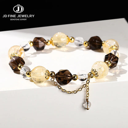 JD Natural Citrine Smoky Quartz Faceted Shape Beads Strand Bracelet