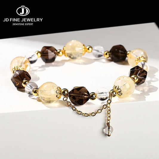 JD Natural Citrine Smoky Quartz Faceted Shape Beads Strand Bracelet