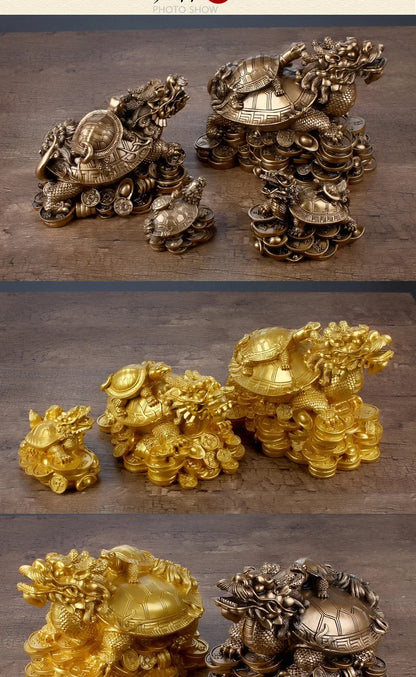 Resin Gold Feng Shui Dragon Turtle Money Wealth