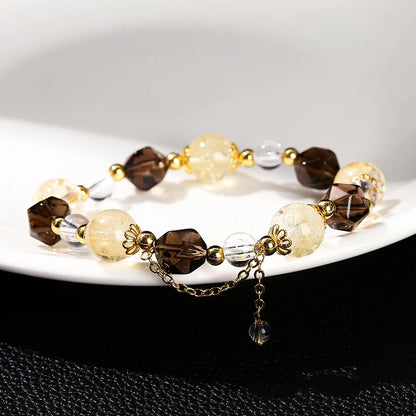 JD Natural Citrine Smoky Quartz Faceted Shape Beads Strand Bracelet