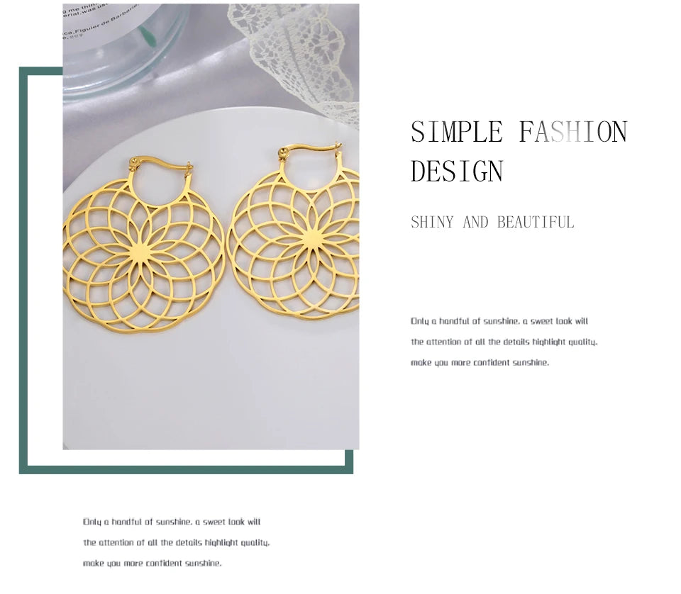 Flower of Life Women Hoop Earrings Stainless Steel