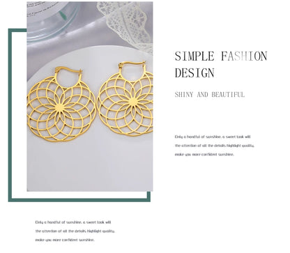 Flower of Life Women Hoop Earrings Stainless Steel