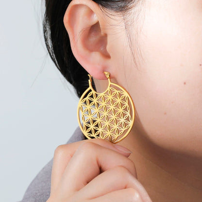 Flower of Life Women Hoop Earrings Stainless Steel