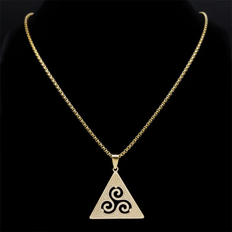 Celtic Triskele Triskelion Necklace for Women/Men Stainless Steel Gold Color Triquetra Witch Trinity Knot Jewelry bruja N8060S02