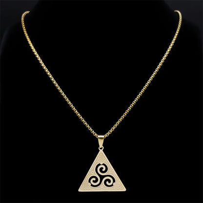 Celtic Triskele Triskelion Necklace for Women/Men Stainless Steel Gold Color Triquetra Witch Trinity Knot Jewelry bruja N8060S02