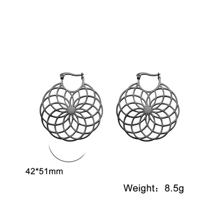 Flower of Life Women Hoop Earrings Stainless Steel