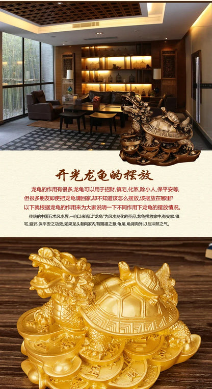 Resin Gold Feng Shui Dragon Turtle Money Wealth
