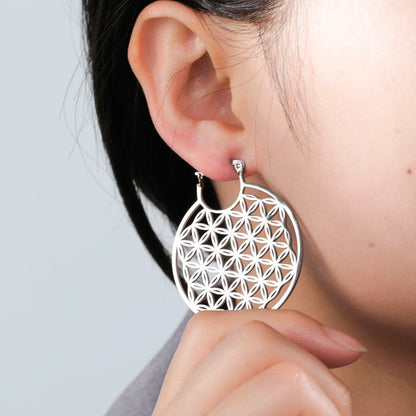 Flower of Life Women Hoop Earrings Stainless Steel