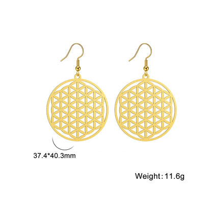 Flower of Life Women Hoop Earrings Stainless Steel