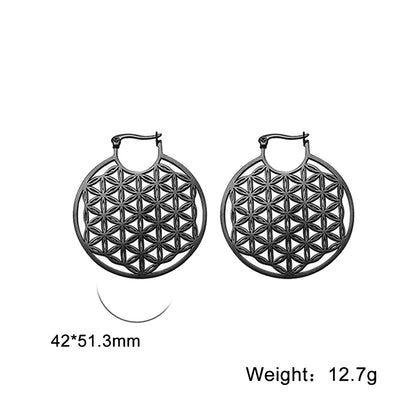 Flower of Life Women Hoop Earrings Stainless Steel