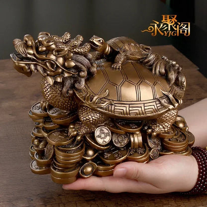 Resin Gold Feng Shui Dragon Turtle Money Wealth