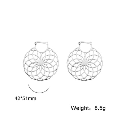 Flower of Life Women Hoop Earrings Stainless Steel