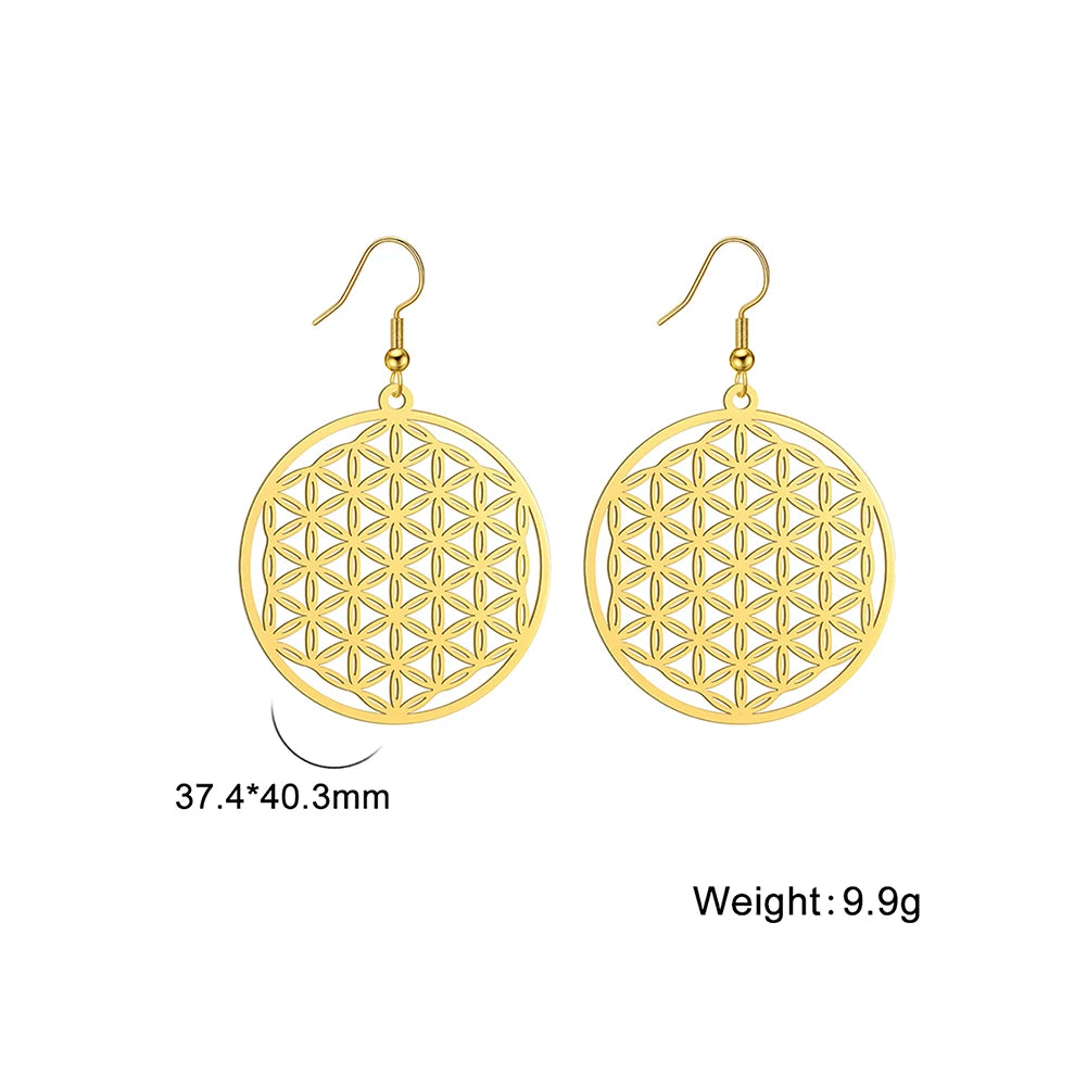 Flower of Life Women Hoop Earrings Stainless Steel
