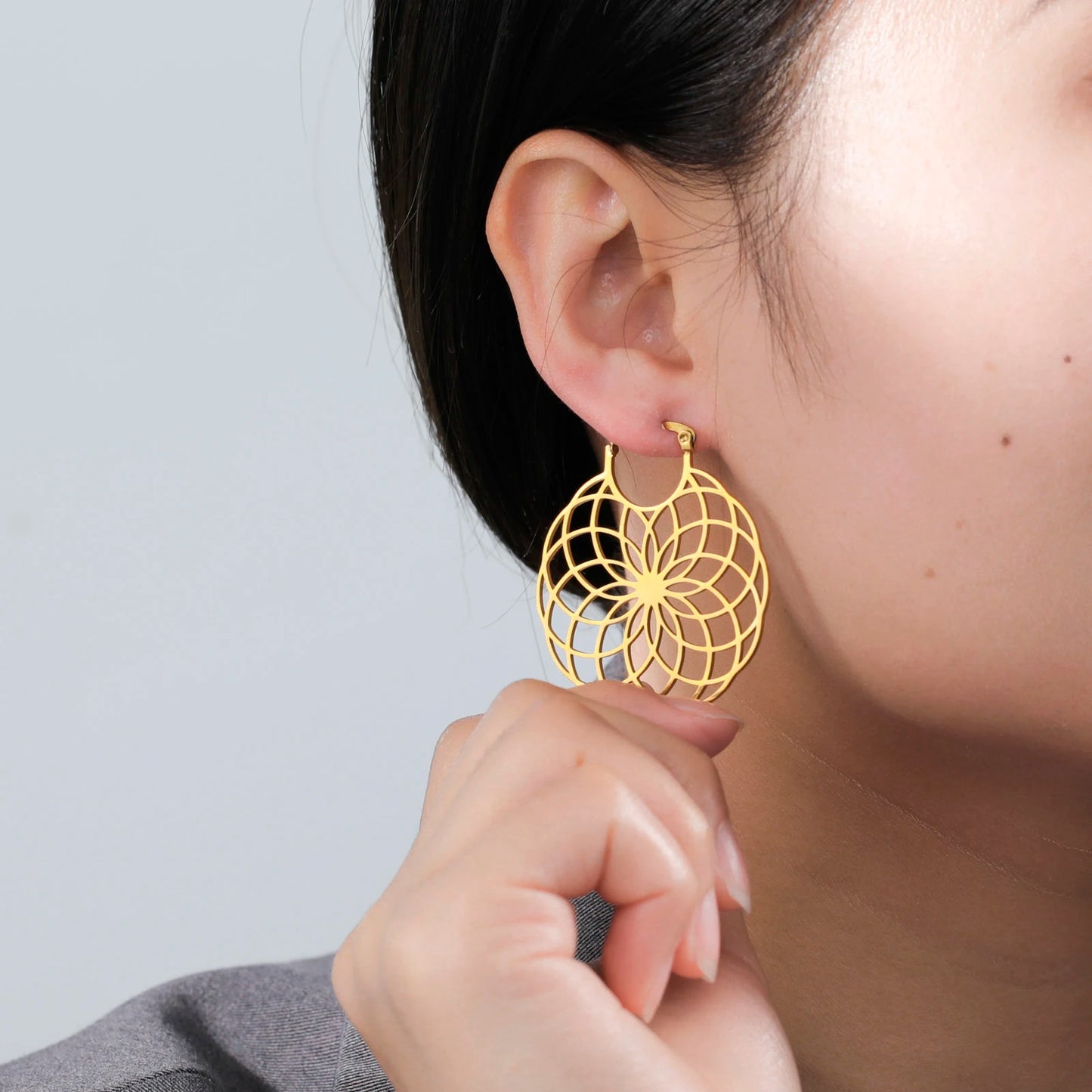 Flower of Life Women Hoop Earrings Stainless Steel