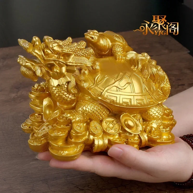 Resin Gold Feng Shui Dragon Turtle Money Wealth