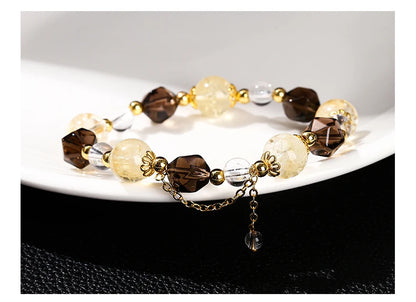 JD Natural Citrine Smoky Quartz Faceted Shape Beads Strand Bracelet
