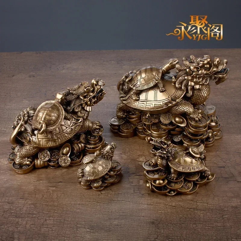 Resin Gold Feng Shui Dragon Turtle Money Wealth