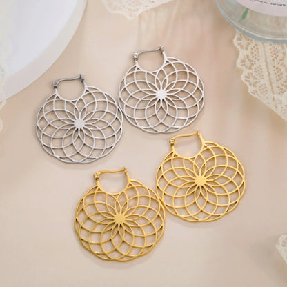Flower of Life Women Hoop Earrings Stainless Steel