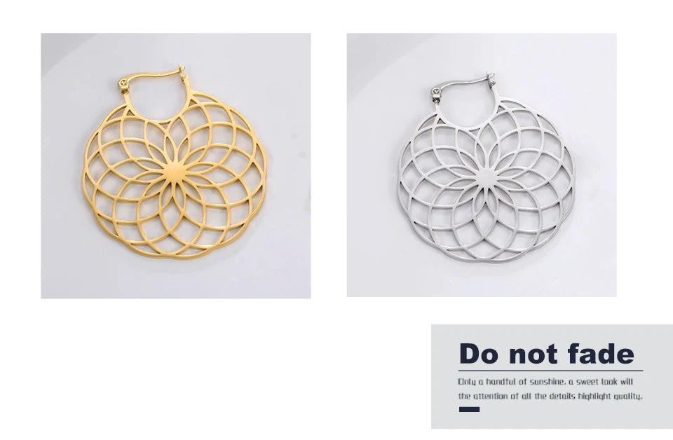Flower of Life Women Hoop Earrings Stainless Steel