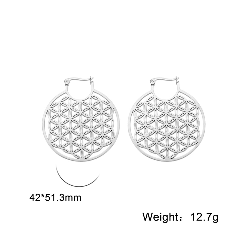 Flower of Life Women Hoop Earrings Stainless Steel