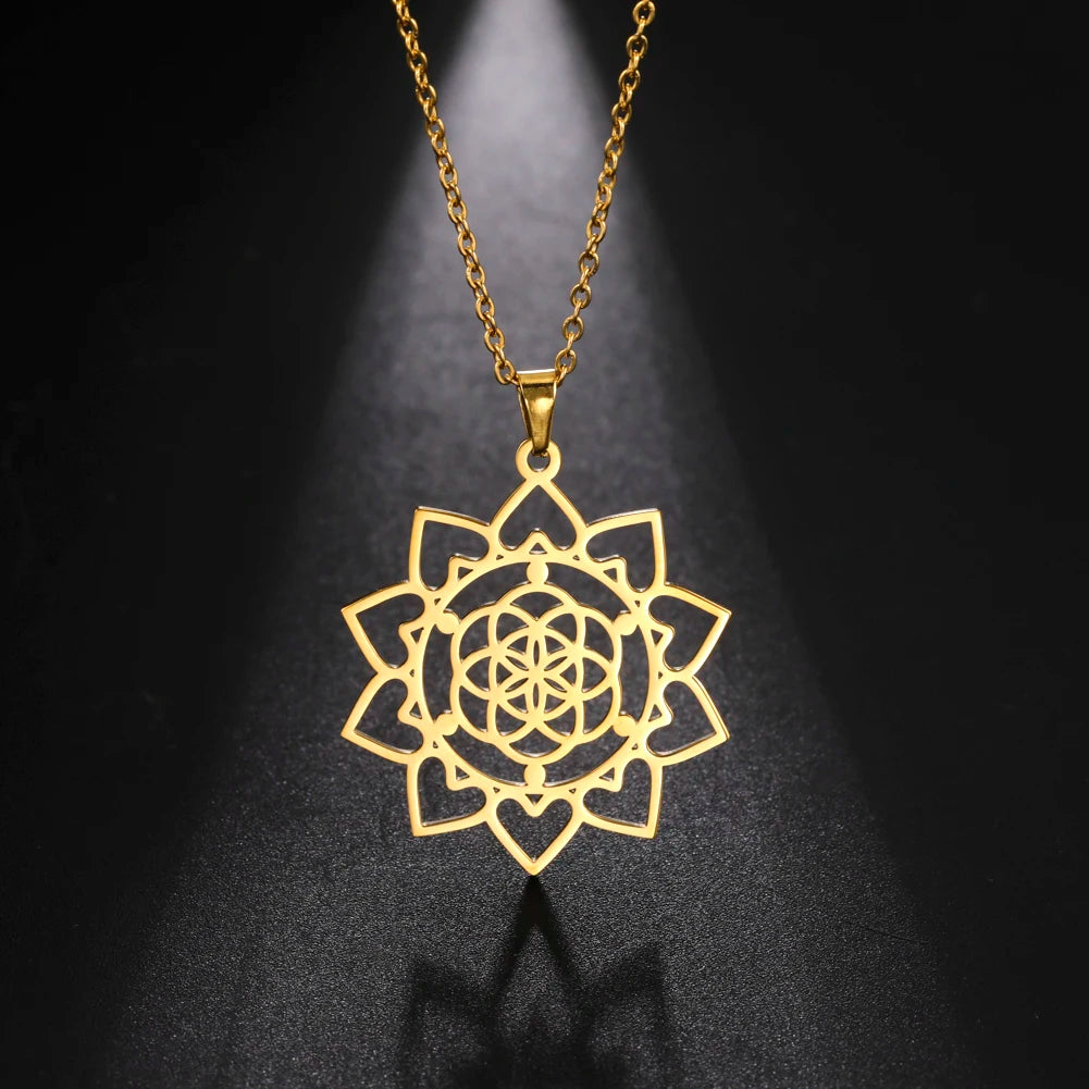 Flower of Life Sacred Geometry Necklace Stainless Steel
