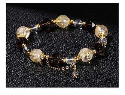 JD Natural Citrine Smoky Quartz Faceted Shape Beads Strand Bracelet