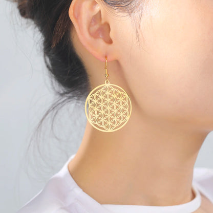Flower of Life Women Hoop Earrings Stainless Steel