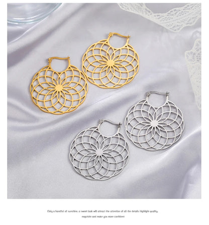 Flower of Life Women Hoop Earrings Stainless Steel