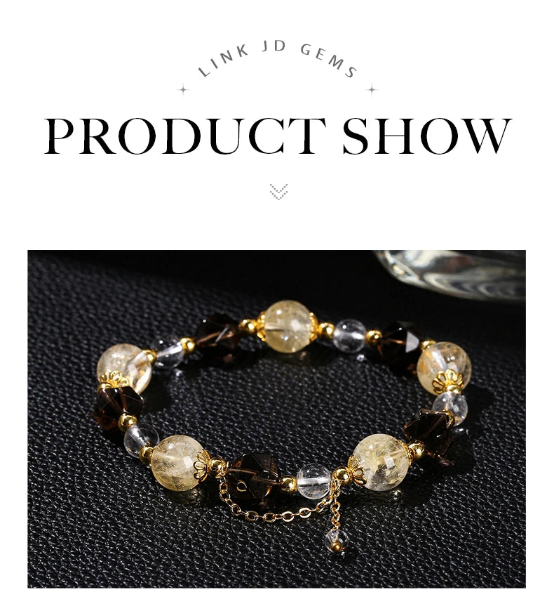 JD Natural Citrine Smoky Quartz Faceted Shape Beads Strand Bracelet