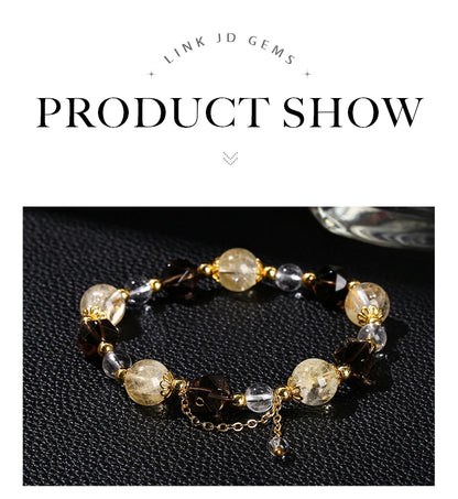JD Natural Citrine Smoky Quartz Faceted Shape Beads Strand Bracelet