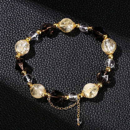 JD Natural Citrine Smoky Quartz Faceted Shape Beads Strand Bracelet