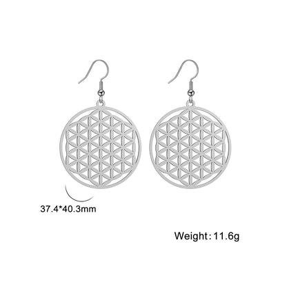 Flower of Life Women Hoop Earrings Stainless Steel