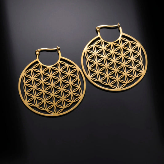 Flower of Life Women Hoop Earrings Stainless Steel