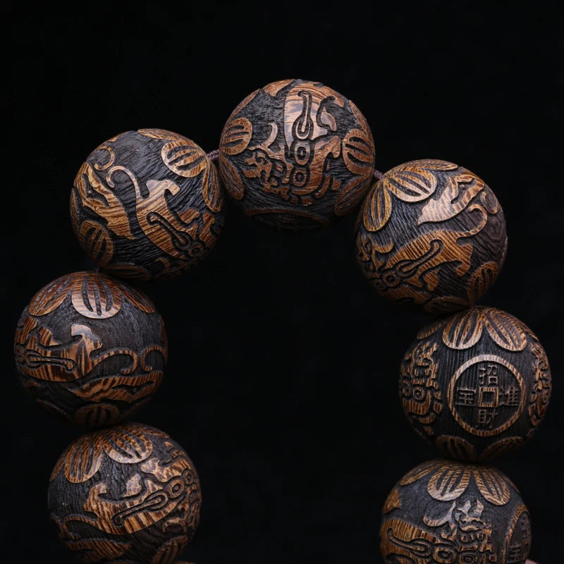 Natural Golden Wood Bracelet Carved For Wealth