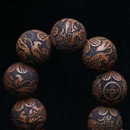 Natural Golden Wood Bracelet Carved For Wealth