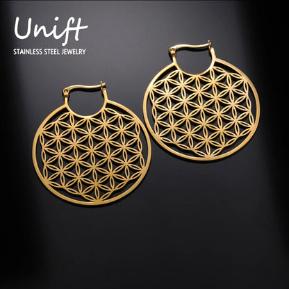 Flower of Life Women Hoop Earrings Stainless Steel