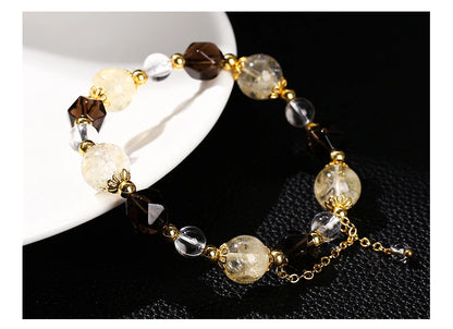 JD Natural Citrine Smoky Quartz Faceted Shape Beads Strand Bracelet