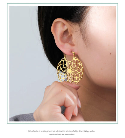 Flower of Life Women Hoop Earrings Stainless Steel