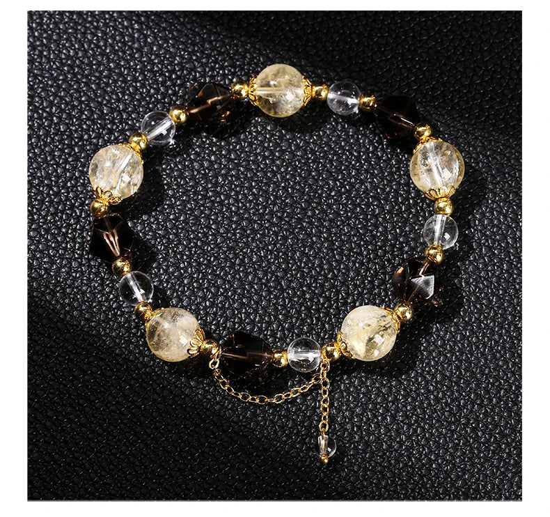 JD Natural Citrine Smoky Quartz Faceted Shape Beads Strand Bracelet