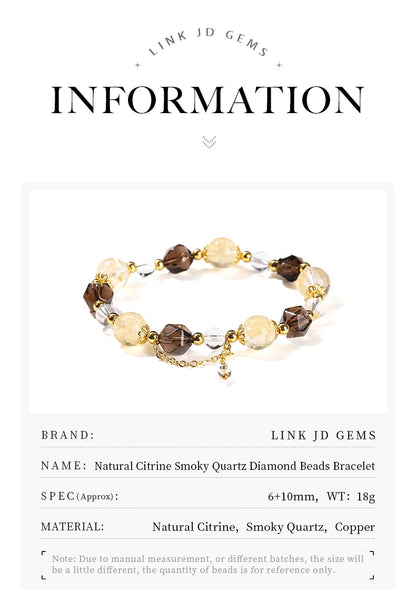 JD Natural Citrine Smoky Quartz Faceted Shape Beads Strand Bracelet