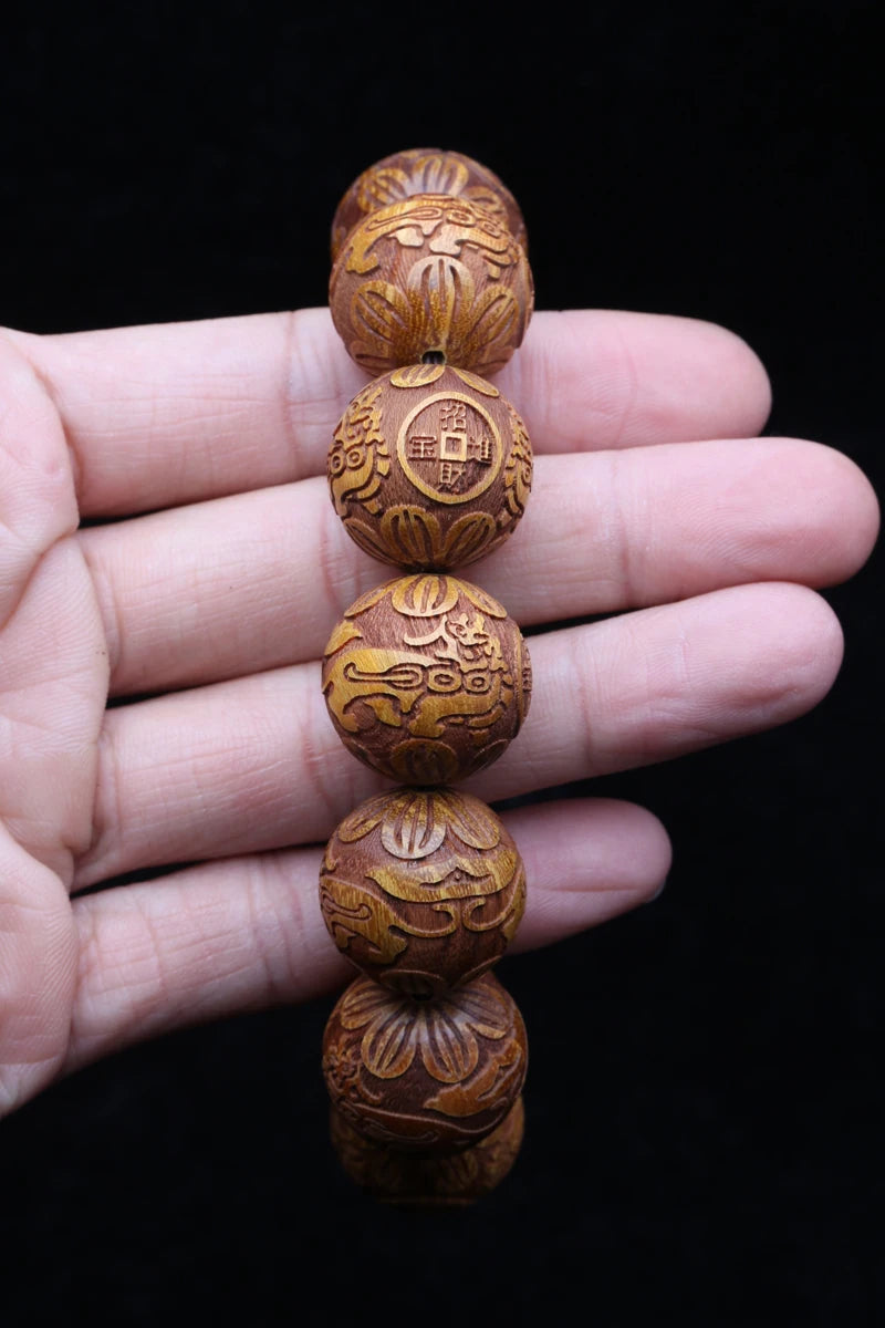 Natural Golden Wood Bracelet Carved For Wealth