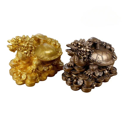Resin Gold Feng Shui Dragon Turtle Money Wealth